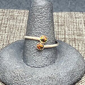 Sterling Silver Adjustable Ring Size 8 Double Fire Opal Gems Retro Vintage Glam